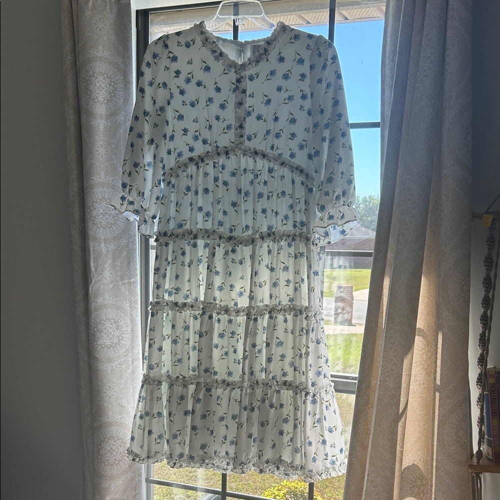 Dainty Jewells Blue Floral Ruffle Dress